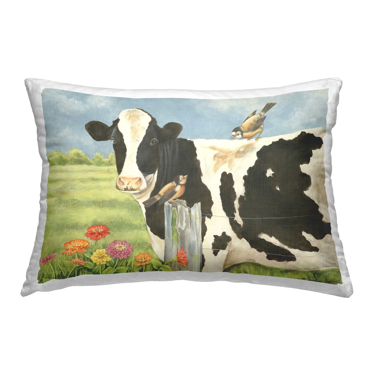 Bird Perched on Cow Design by Gwendolyn Babbitt Holstein Throw Pillow
